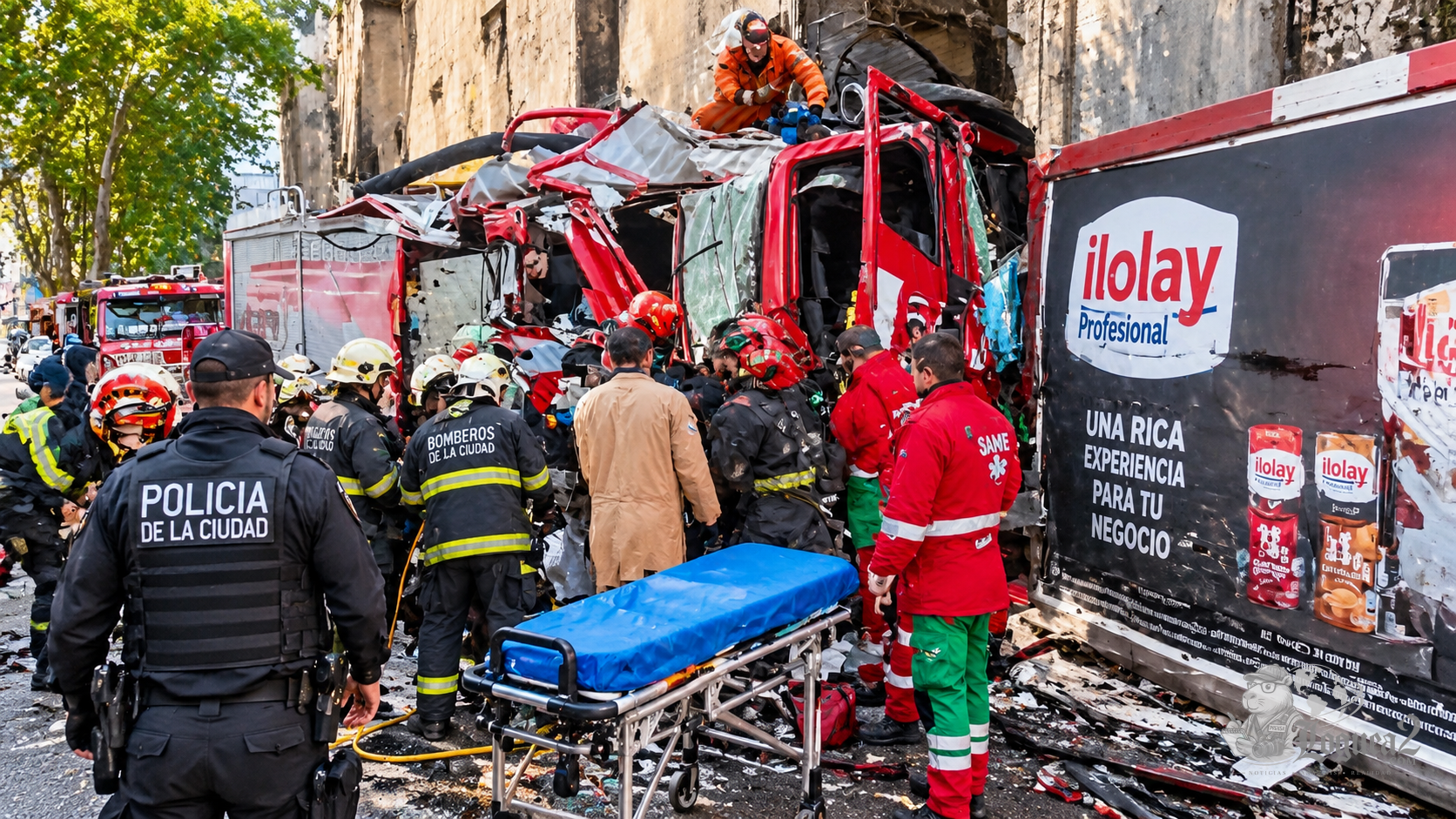 Dramático choque de una autobomba contra la ex Cárcel de Caseros: bomberos atrapados y un impresionante operativo de rescate