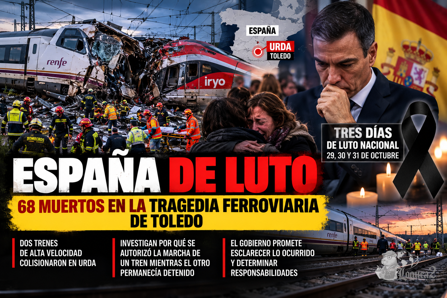 España de luto: 68 muertos en una tragedia ferroviaria y tres días de duelo nacional mientras investigan una decisión clave